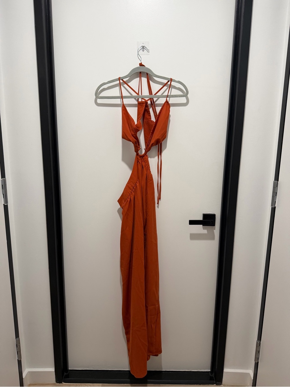 SHEIN Rust Orange Backless Cutout Maxi Dress